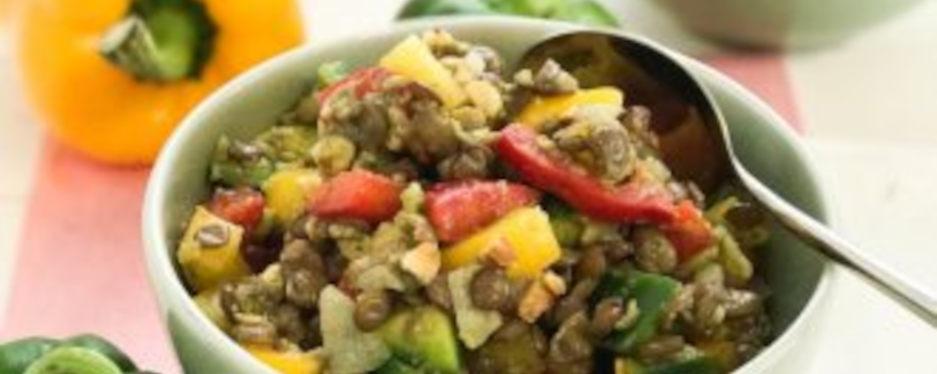 LuvMyRecipe.com - Brown Lentil Salad with Bell Pepper and Avocado Featured