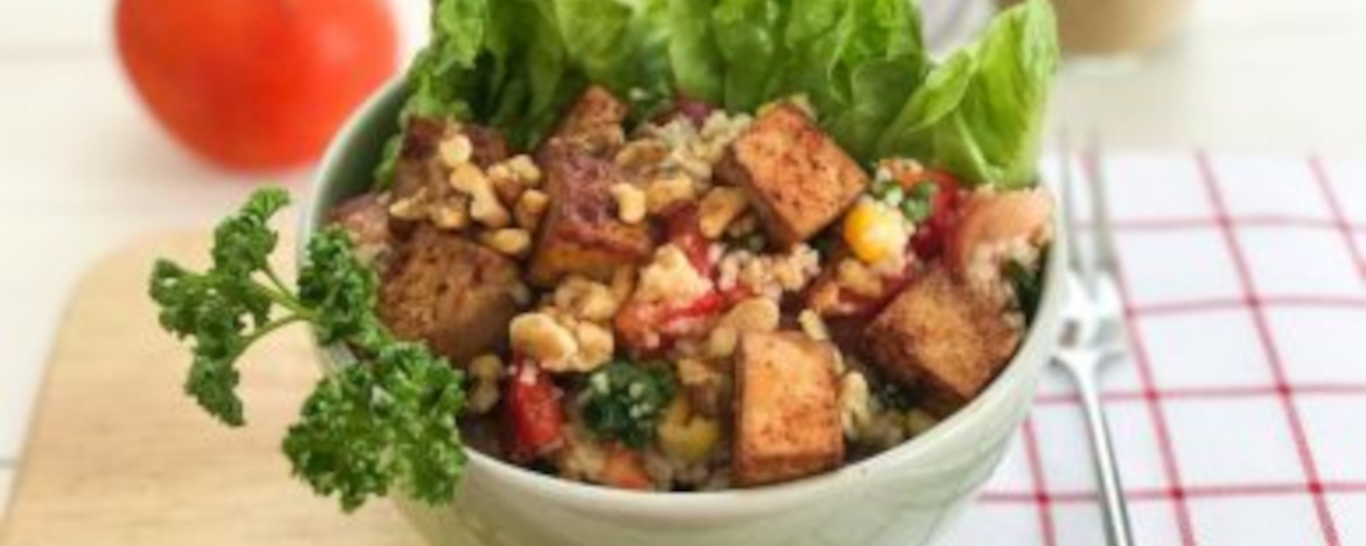 Couscous Salad with Bell Pepper, Tofu and Sweet Corn