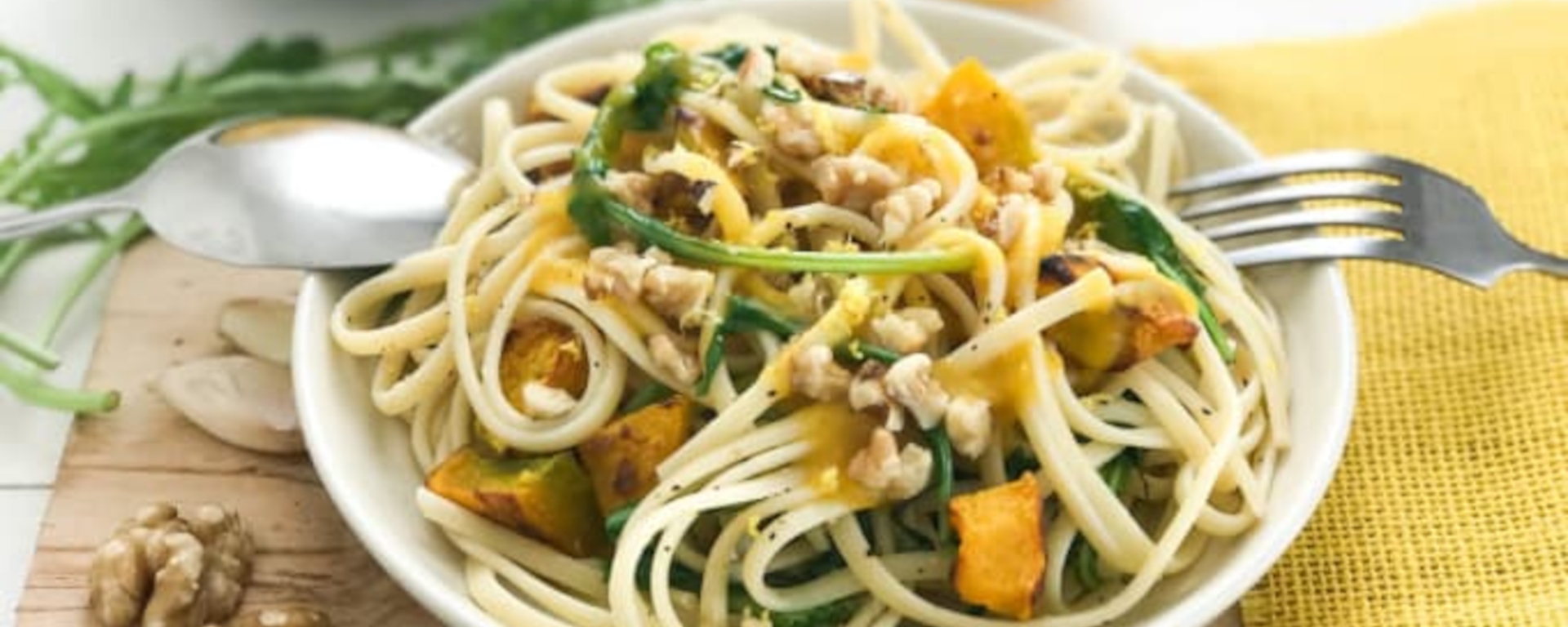 LuvMyRecipe.com - Linguine with Pumpkin, Rocket and Roasted Walnuts Featured