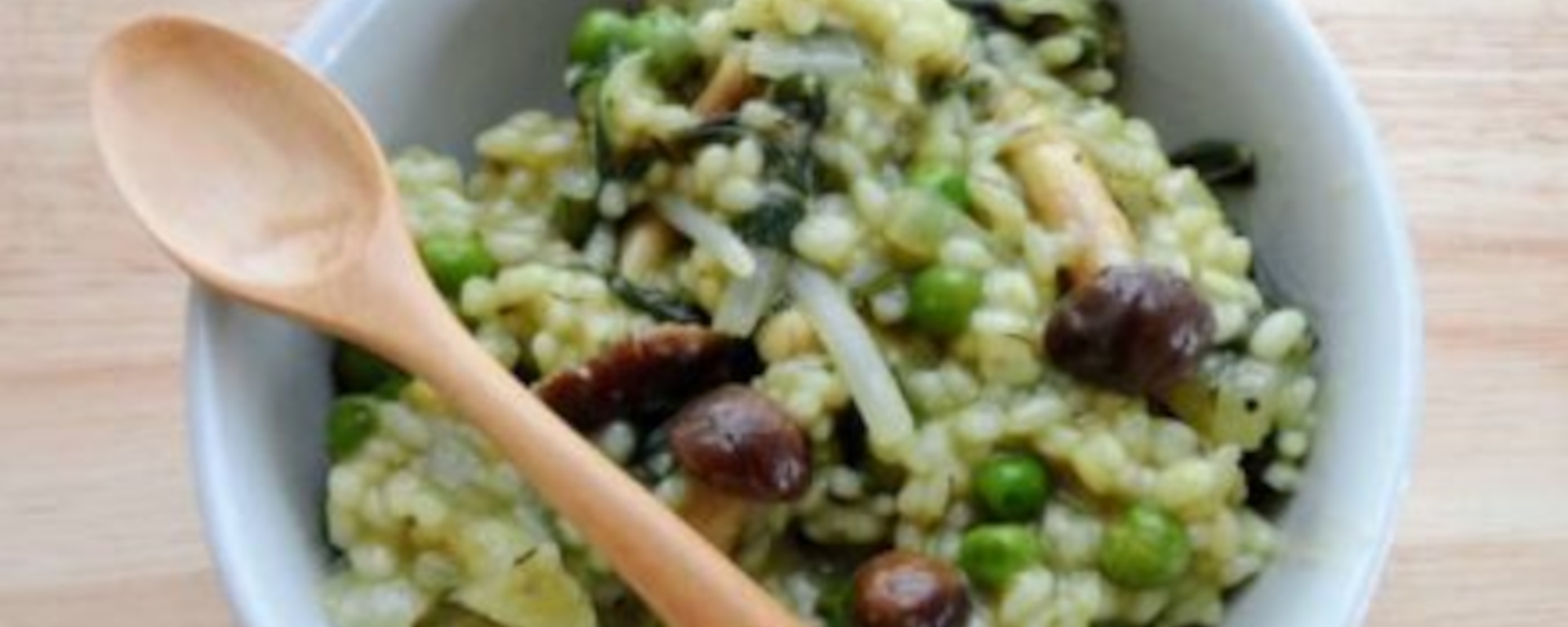 Mushroom Risotto with Baby Spinach and Peas