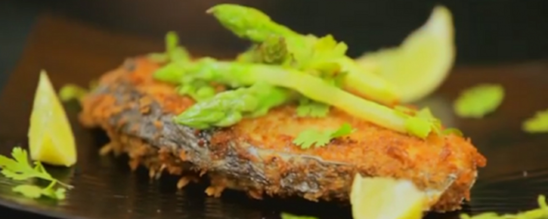 Pan Fried Crumbed Surmai With Asparagus