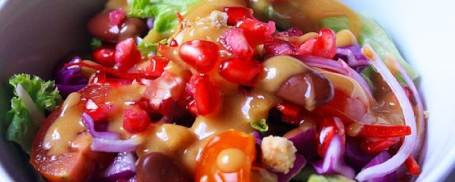 LuvMyRecipe.com - Red Cabbage, Kidney Bean and Pomegranate Salad with Peanut Butter Dressing Featured