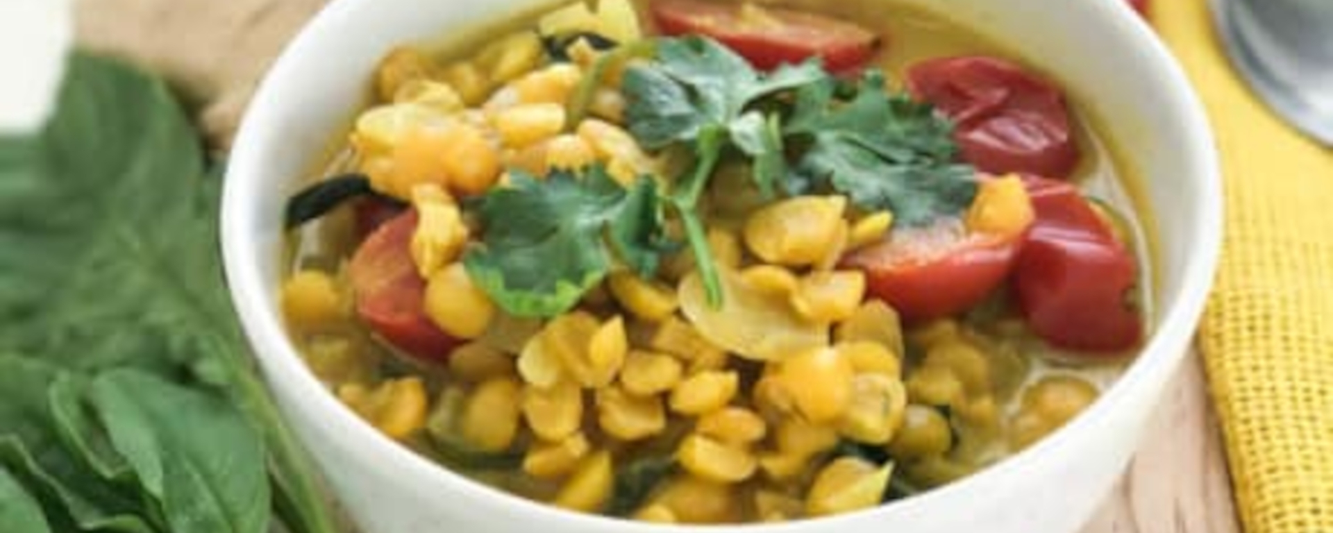 Yellow Split Peas with Spinach and Cherry Tomatoes Indian Style