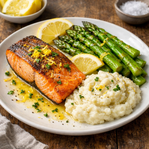 Wild Caught Salmon with Asparagus and Lemon
